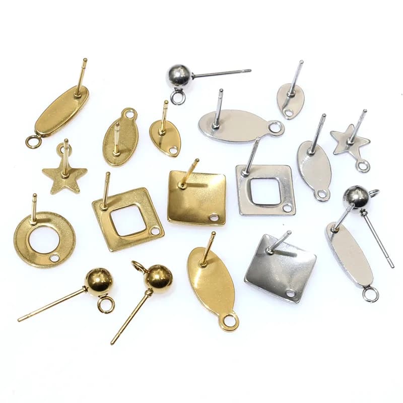 20pcs orecchini a bottone artigianali in acciaio inossidabile orecchini poligonali geometrici post connettore per gioielli orecchino fai da te che fanno forniture