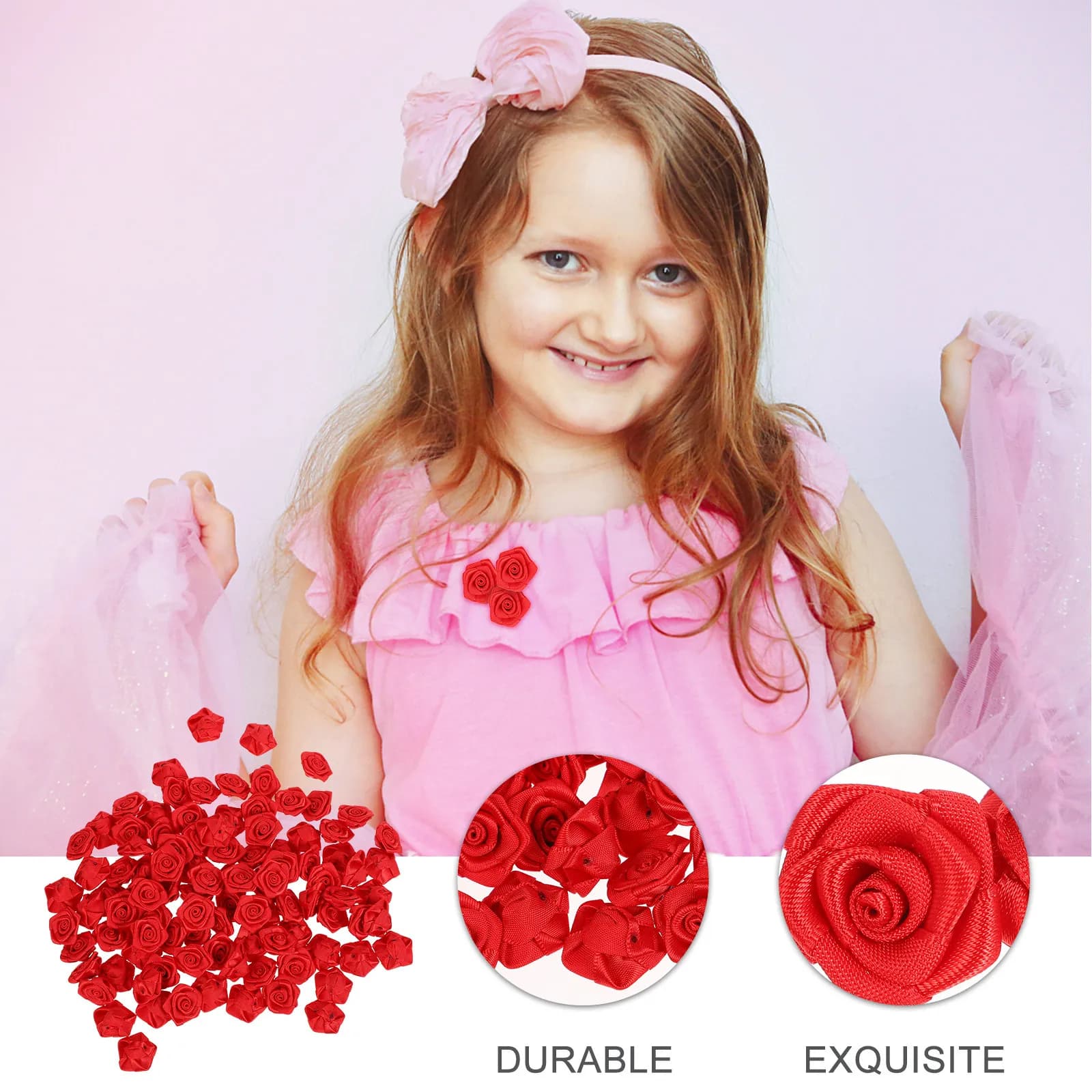 100 Pezzi di Rose in Nastro di Seta, Applicazioni Floreali Decorative Ricamate Fai-da-Te, Accessori per Abbigliamento, Toppe in Tessuto Fatte a Mano per Vestiti e Borse