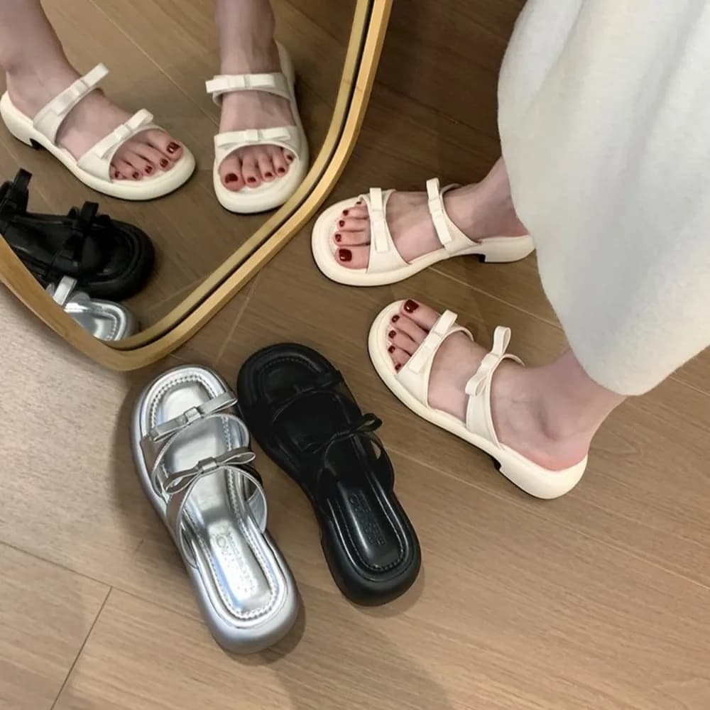 Nuove Ciabatte Estive da Donna con Tacco Basso e Grosso, Peep-toe Argento, Comode Scarpe da Spiaggia Eleganti, Sapatilas Antiscivolo con Suola Spessa