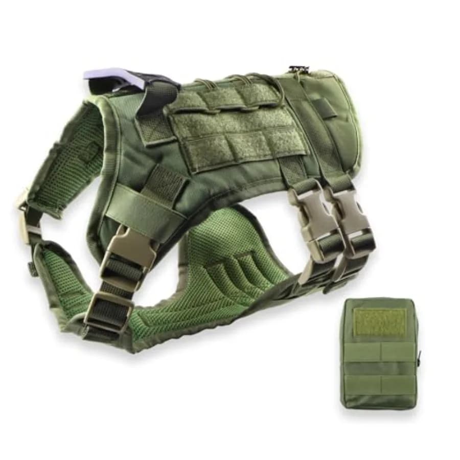 Imbracatura Tattica per Cani da Servizio, Gilet Regolabile con Sistema MOLLE e Borsa Accessori per Addestramento all'Aperto - Resistente, Stile Militare
