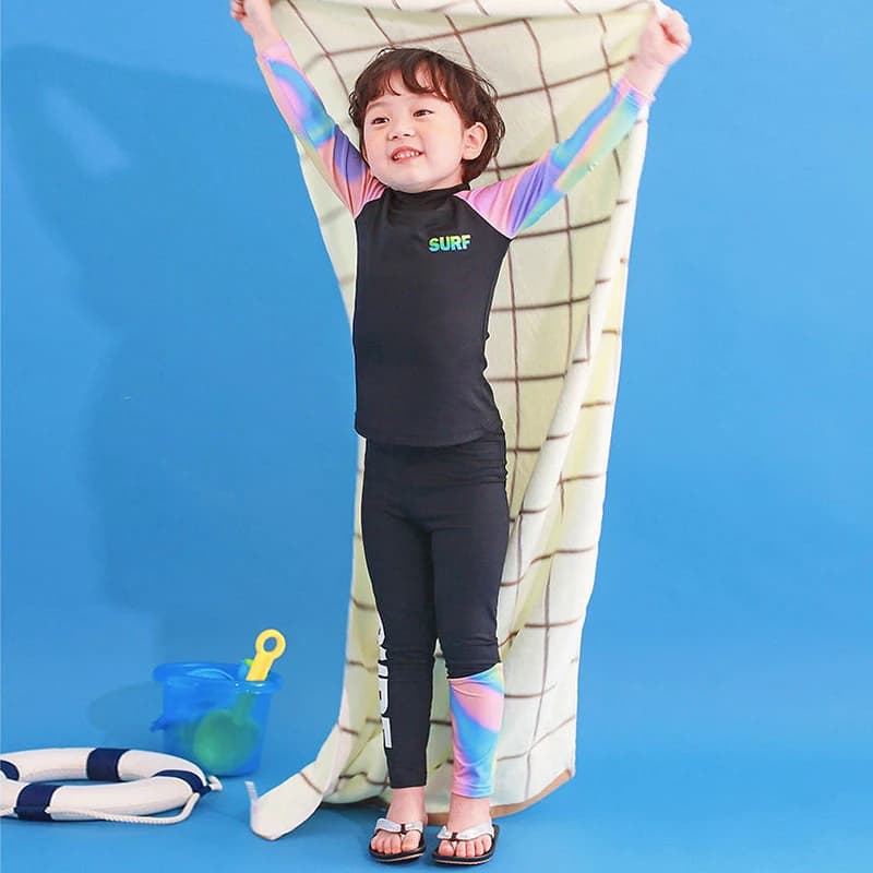 Nuovo costume da bagno a due pezzi per ragazzi pantaloni a maniche lunghe medie protezione solare studente costume da bagno per bambini da ragazzo grande