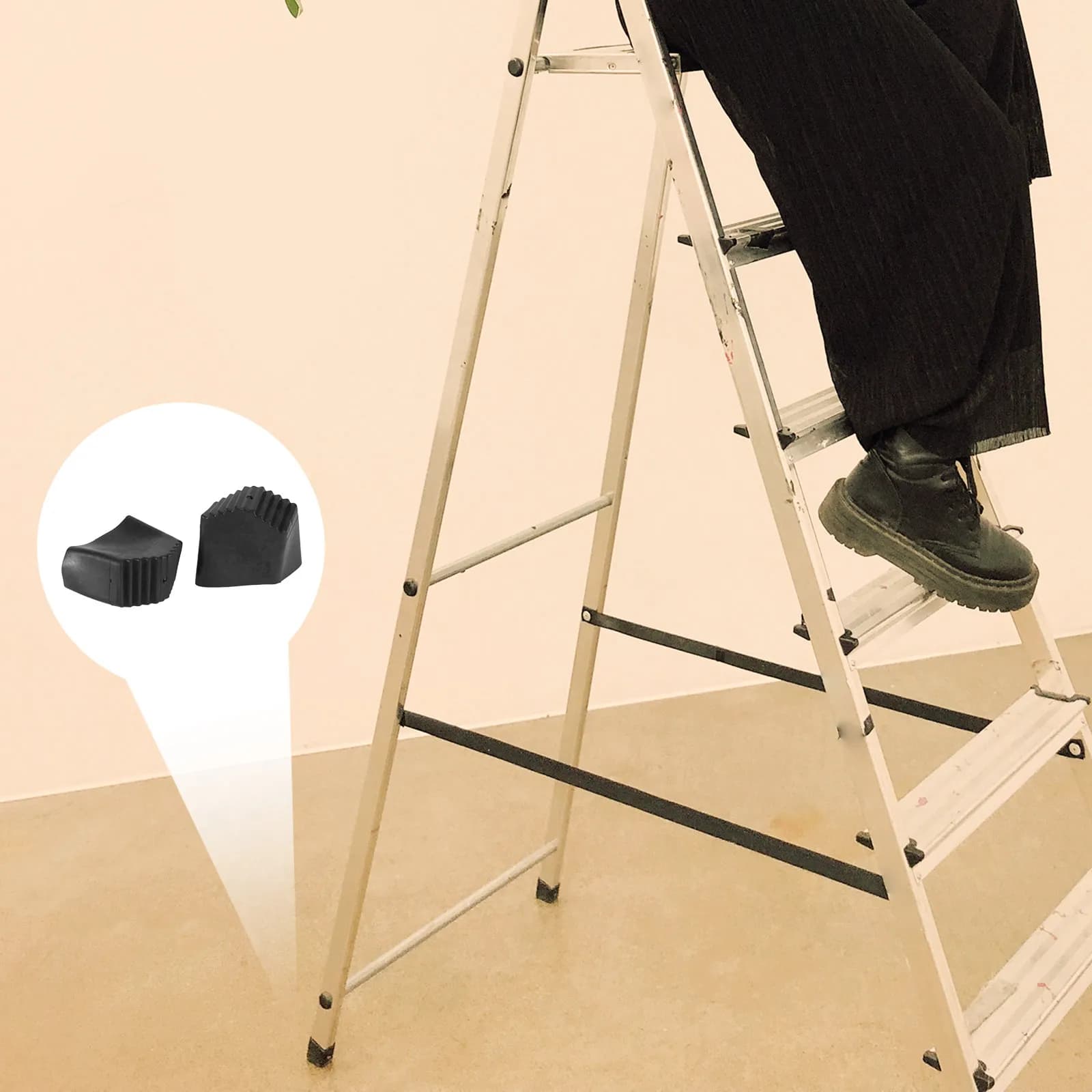 2 Pezzi Cuscinetti Antiscivolo per Piedi di Scala, Coperture in Gomma Resistente Antiscivolo per Pavimenti in Legno, Tappeti, Accessori per Scale