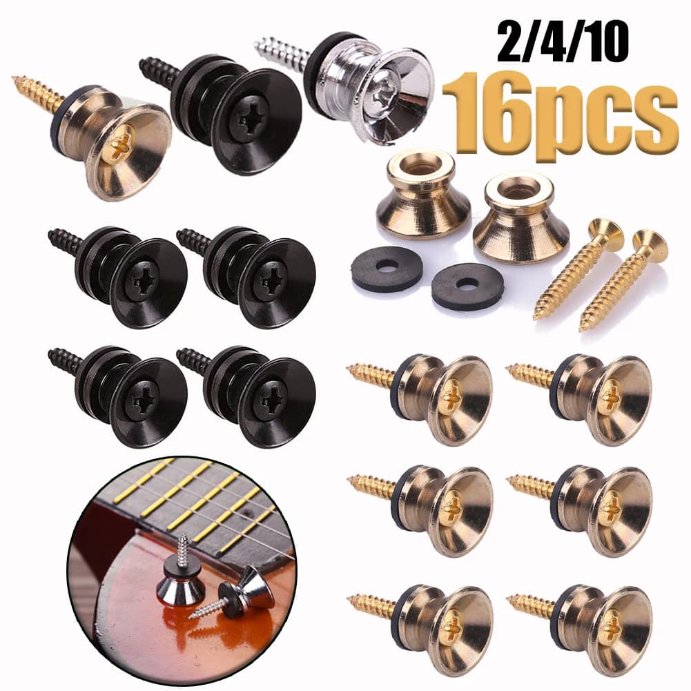 2-16 pz Pioli per Chitarra per Basso Elettrico Acustico Ukulele Cinghia di Chitarra Fibbia Pulsante di Blocco Spilli Estremità In Metallo Parti di Bloccaggio Accessori