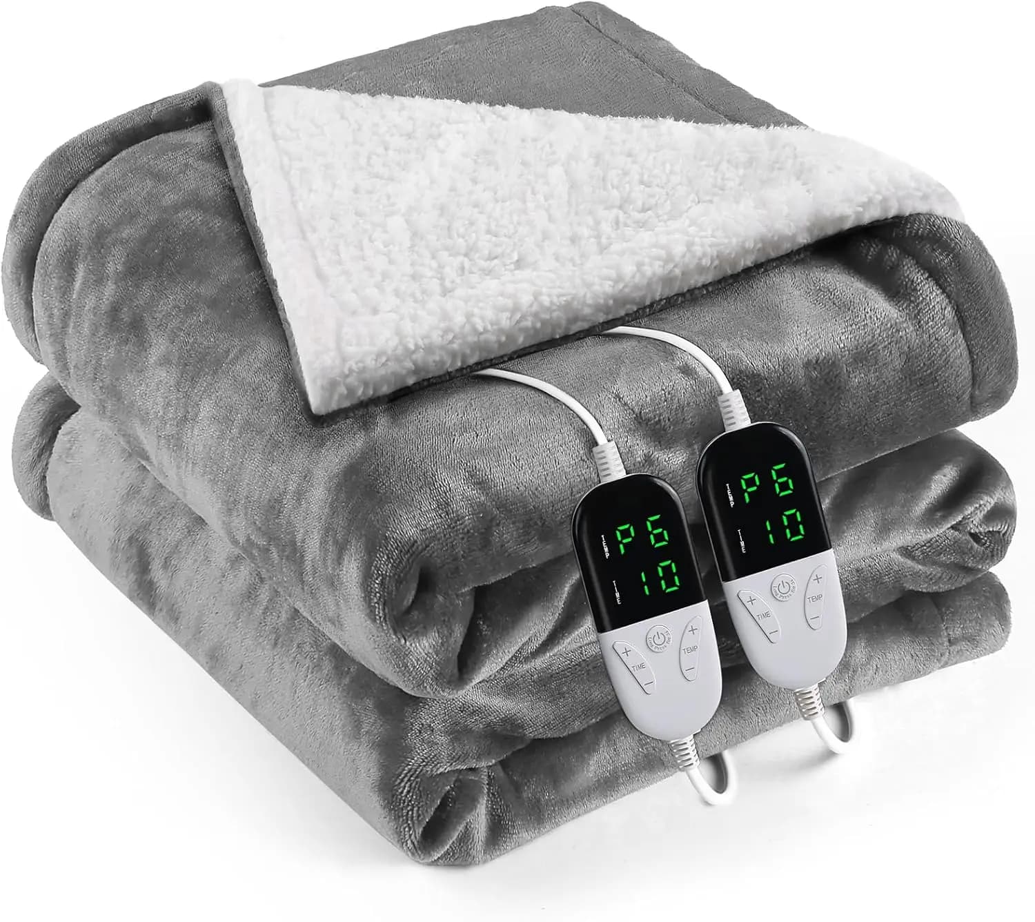 Coperta Elettrica Riscaldata Misura Queen 84x90, 6 Livelli di Calore e Timer di Spegnimento Automatico, Lavabile in Lavatrice per Casa e Ufficio (Grigio)
