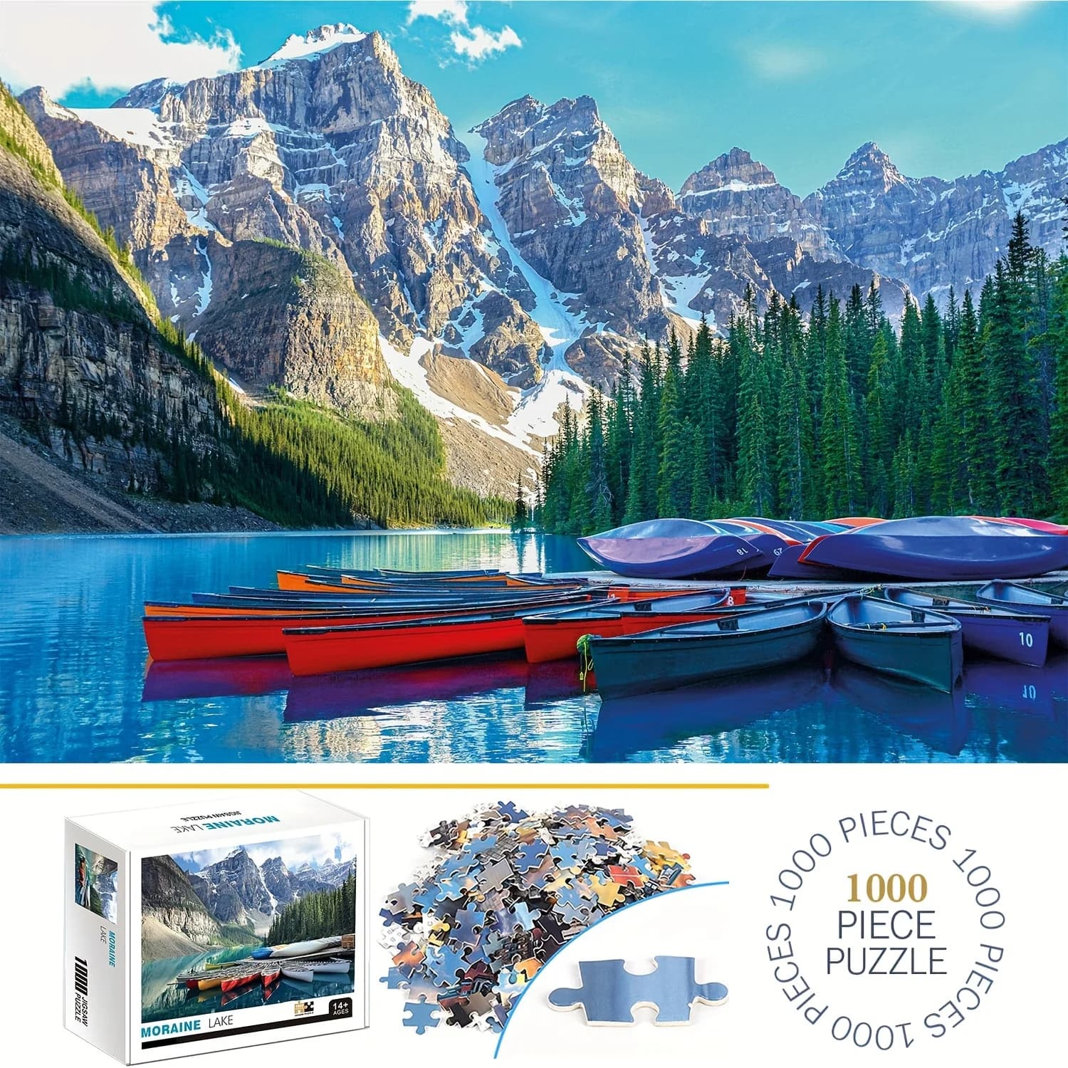 Puzzle Moraine Lake Canadian Rockies da 1000 pezzi - Sfida per adulti e famiglie, splendido paesaggio di montagna del lago ghiacciaio