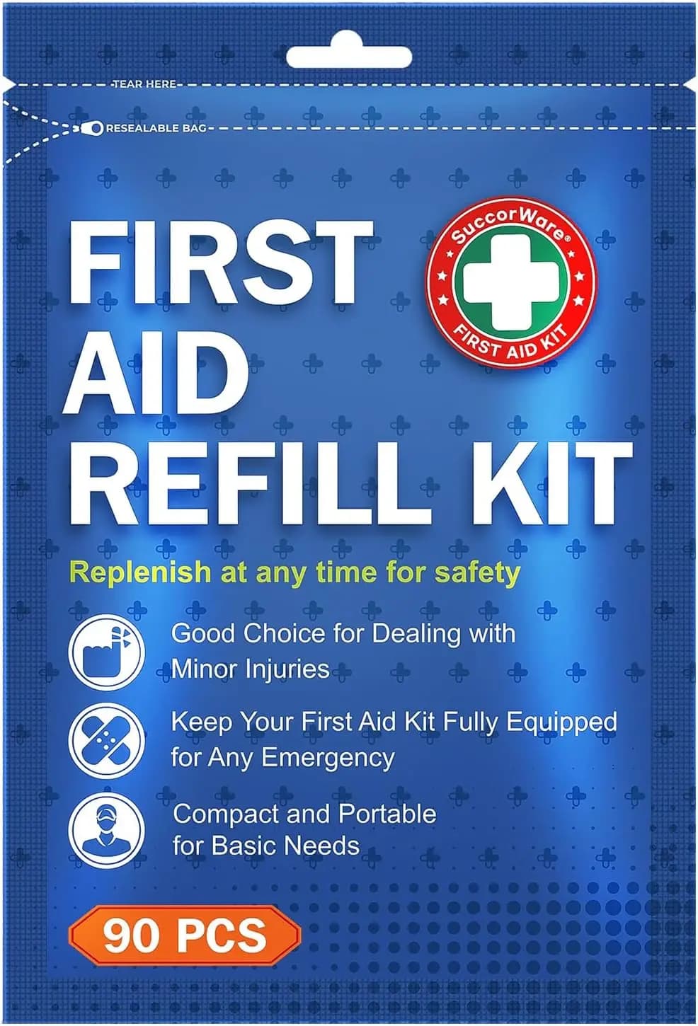 Kit di ricarica per pronto soccorso da 90 pezzi - Forniture per la cura delle ferite con bende e unguenti per casa, viaggi, escursioni - Kit di ricambio portatile
