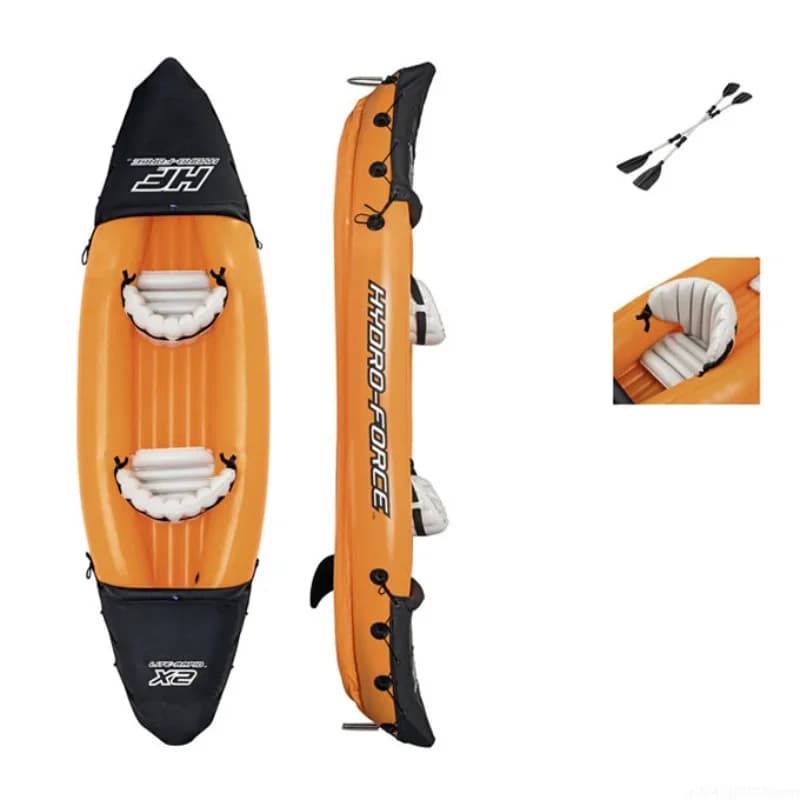 Gonfiabile Kayak Barca da pesca Sport acquatici portatile con pompa a pale e borsa per 2 persone Dimensioni 321X88 cm Arancione Nuovo