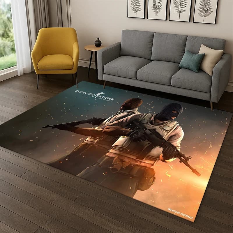 Tappeto da Gioco Counter Strike CS GO per Camera da Letto, Soggiorno, Divano, Sala Giochi, Zerbino, Decorazione Casa, Tappeto Antiscivolo per Area Giochi Bambini