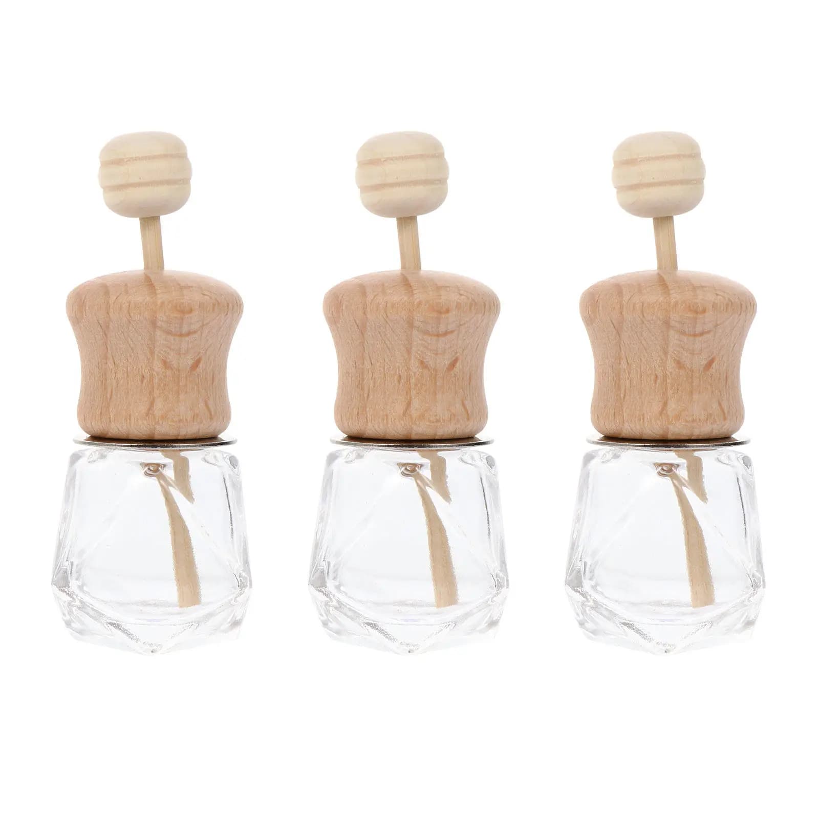 3Pcs Car Aroma Diffuser Bottle Air Vent Essential Oil Diffuser Rotatable Wooden Lid Freshener for Car Room Desk Decoration