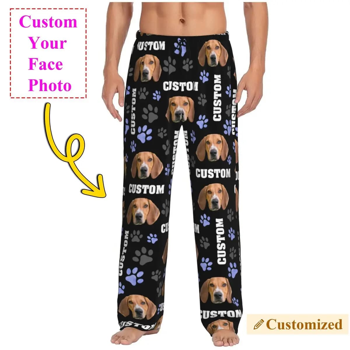 Pantaloni da pigiama personalizzati con foto di cani da uomo, ritratto personalizzato per animali domestici, design con nome, indumenti da notte, pantaloni da notte con tasche