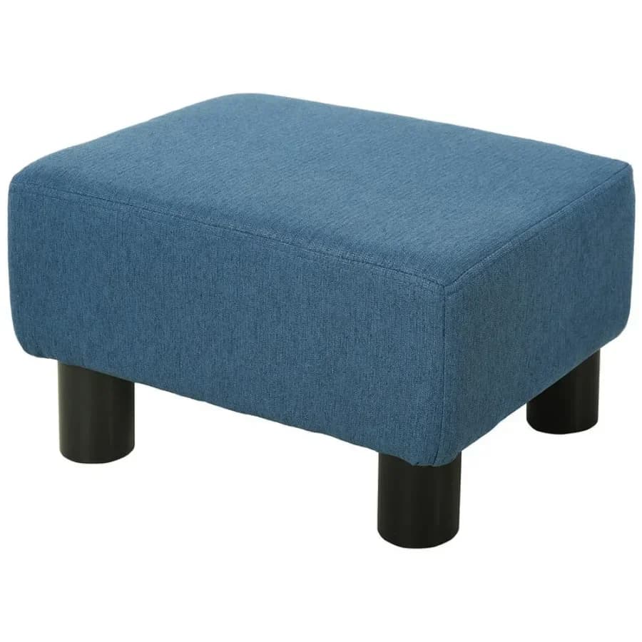 Stool Footrest Side Table in Linen Fabric Load Capacity 100 kg 40 X 30 X 24 cm Dark Blue