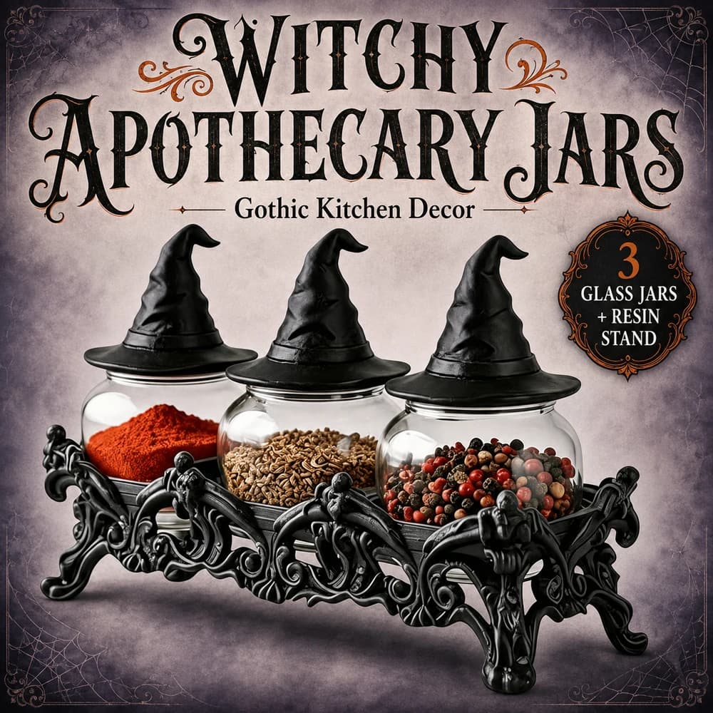Unique Witch Spice Jars with Witchy Hat Lids Witchcore Kitchen Decor Apothecary Spice Jars Set for Tea Coffee Nuts Or Sugar
