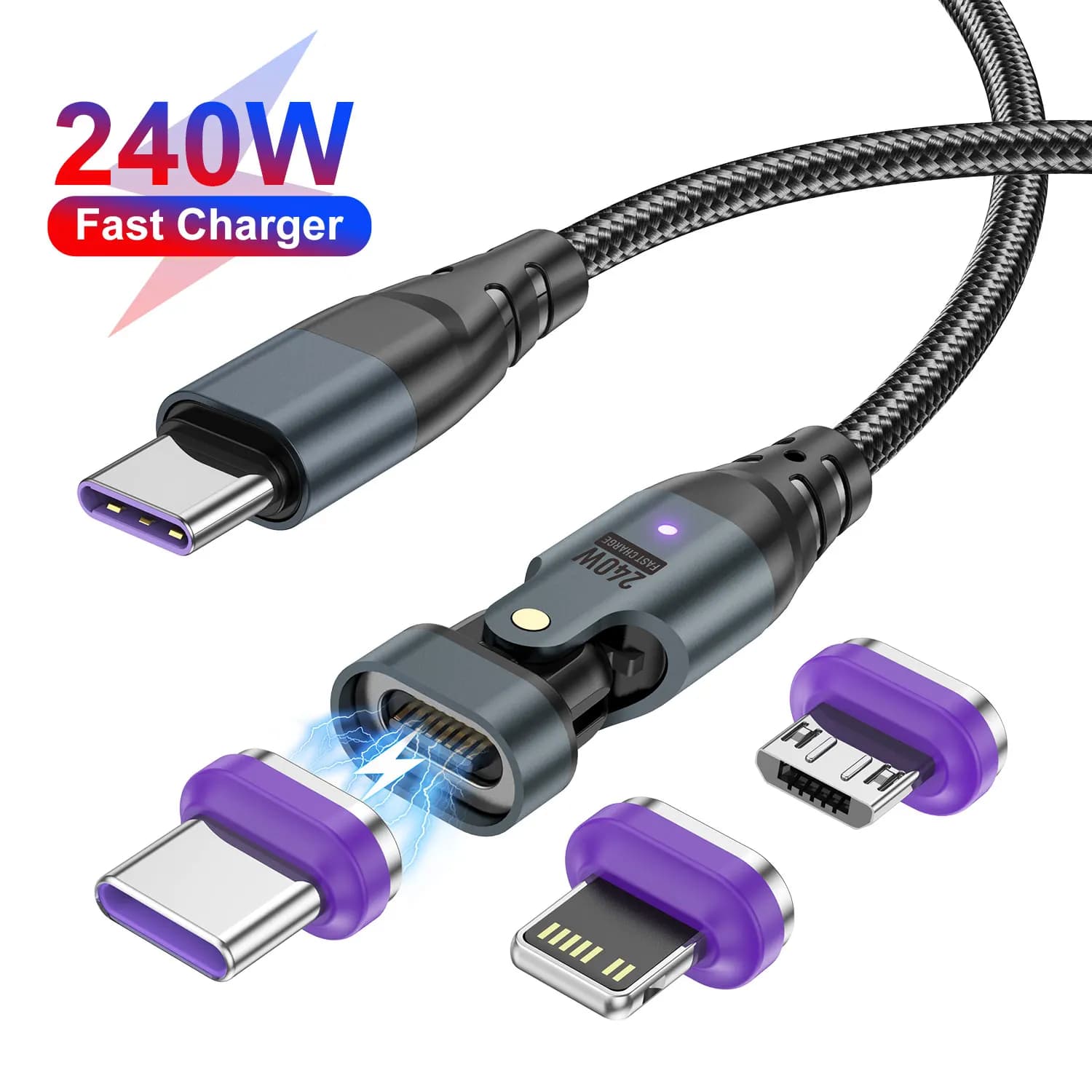 Cavo di ricarica magnetico USB-C da 240W a ricarica rapida, adattatore magnetico USB C 5A, cavo USB Type C per iPhone, Samsung, Xiaomi, Realme
