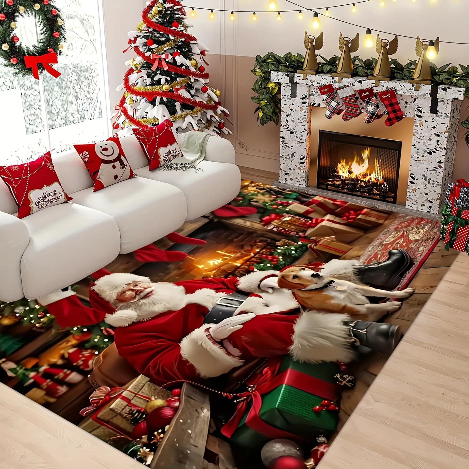 VIKAMA Tappeto decorativo natalizio a tema Babbo Natale per camera da letto Tappeto per soggiorno Tappeti di grandi dimensioni per soggiorno casa