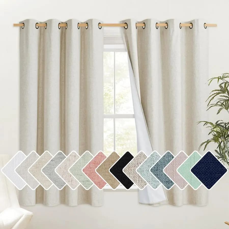 Complete Dark Curtains in Natural Linen Thermal Insulating and Fonoabsorbent 48 Inchs for Kids Room, 2 Panels
