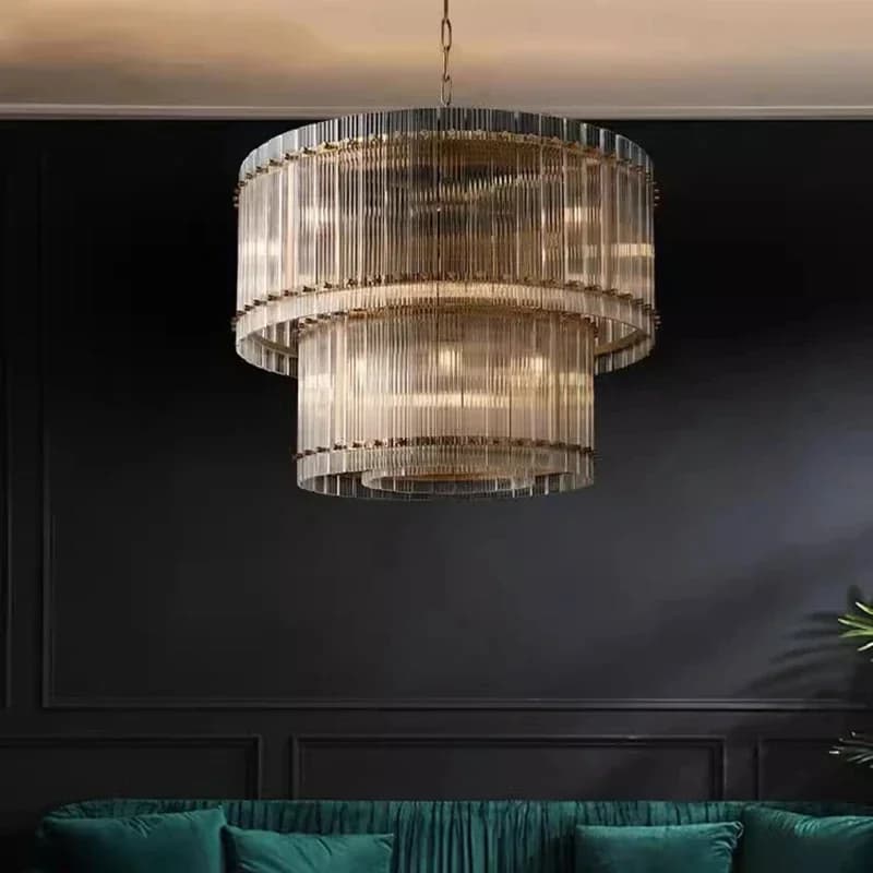 Lampade a sospensione in cristallo di lusso Decorazione d'interni Anello a doppio strato dorato Lampadario a soffitto per camera da letto, sala da pranzo, soggiorno