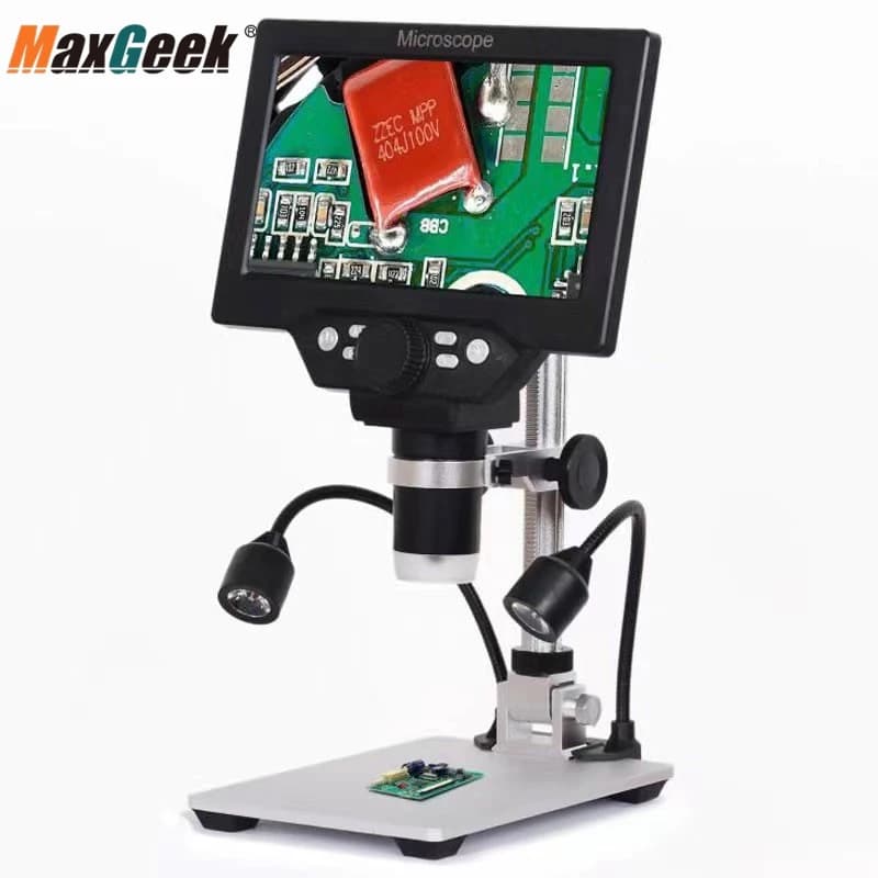 Maxgeek G1200D HD 12MP 1-1200X Microscopio plug-in Fotocamera per microscopio digitale con schermo da 7" (senza batteria)