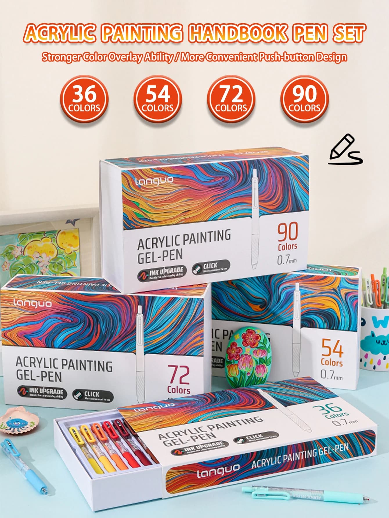 Languo 36/54/72/90 colori penne gel, set di penne per manuali di pittura acrilica, penna neutra multicolore, pennarelli per disegno di scrittura per studenti