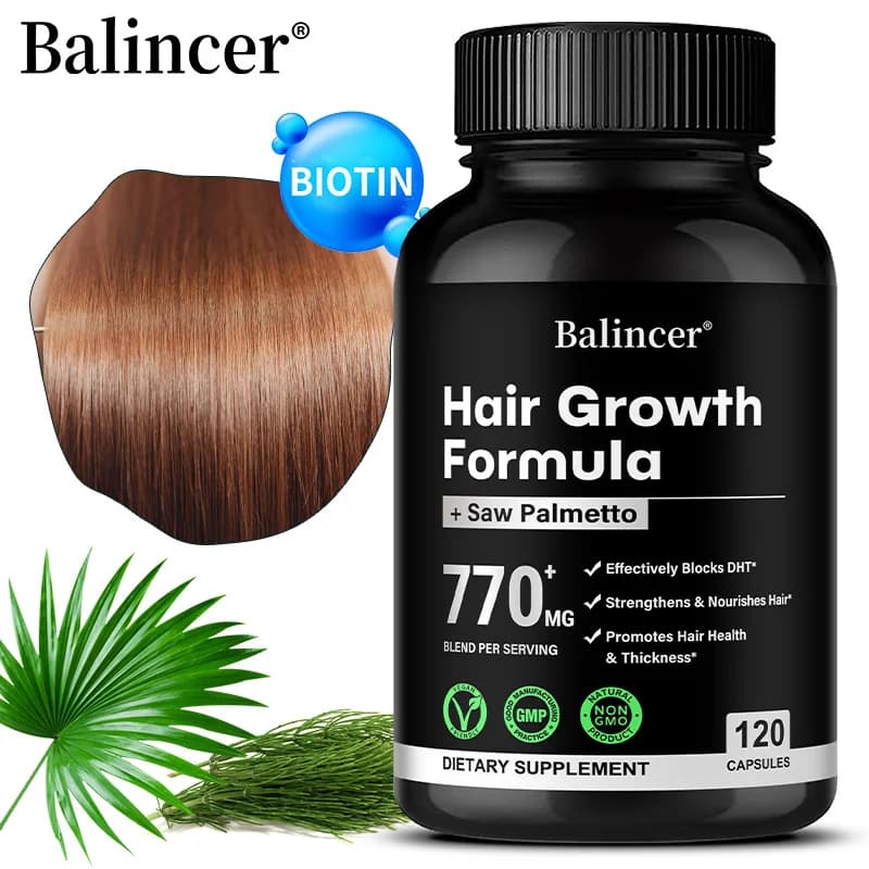 Saw Palmetto Capsules - with multivitamins, biotin, promotes hair growth, hair loss, promotes hair thickening and general health