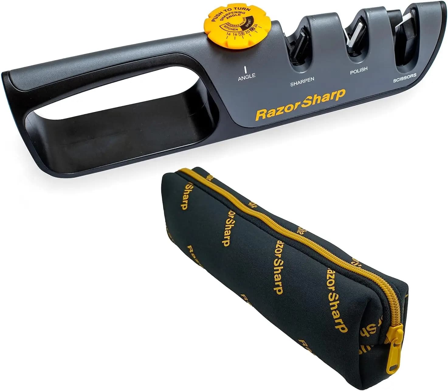 Adjustable angle sharpeners with diamond-coated ceramic stones for all kitchen and chef knives, non-slip handle