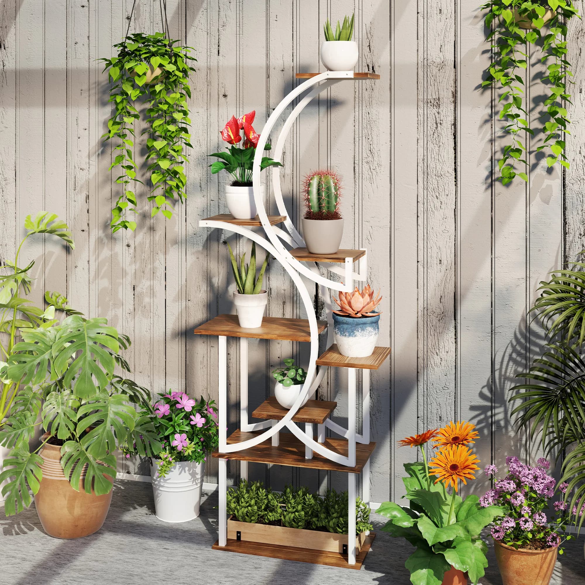 8 Tier Plant Stand Indoor, 62" Tall Plant Shelf, S-Shaped Plant Rack, Carbonized Finish