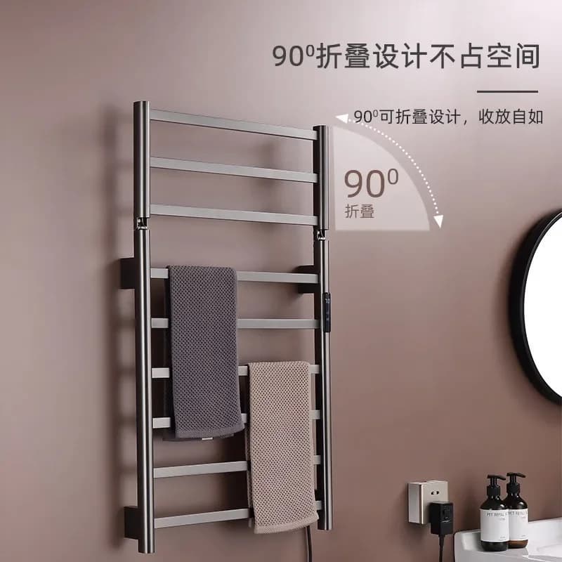 Portasciugamani elettrico pieghevole grigio pistola, portasciugamani da bagno, riscaldamento, asciugatura, temperatura costante, appeso a parete