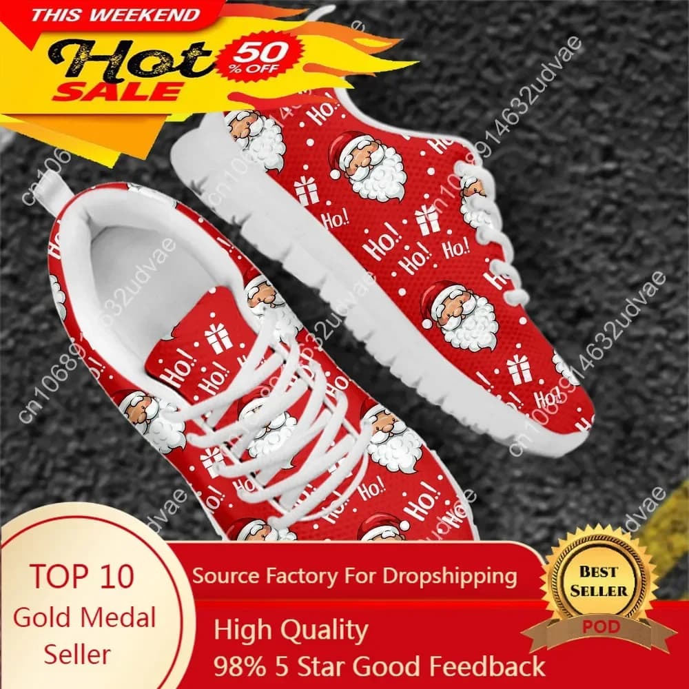Scarpe da donna Casual Traspiranti Scarpe da ginnastica da tennis atletiche Cappello natalizio Babbo Natale Stampa Mesh Flats Calzature Regalo di Natale