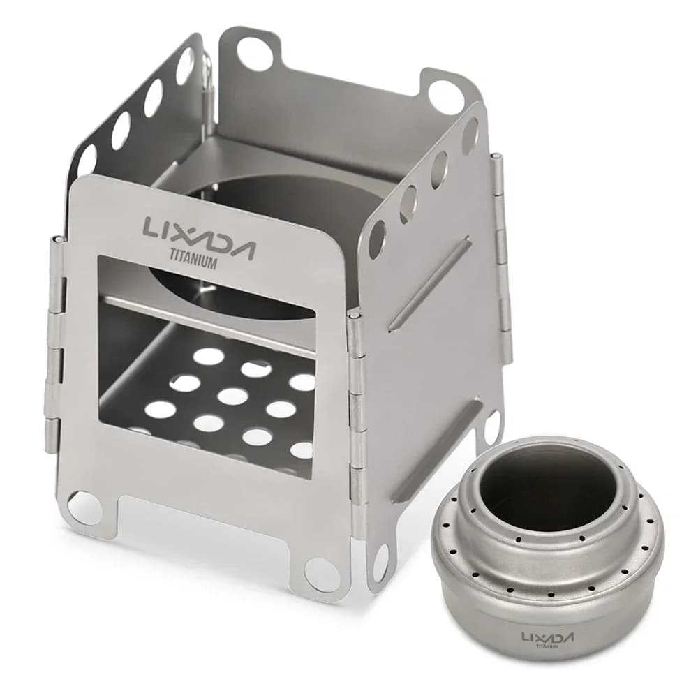 Lixada Stufa a legna pieghevole leggera portatile in titanio Stufa tascabile con mini stufa ad alcool per cucina da campeggio all'aperto Picnic