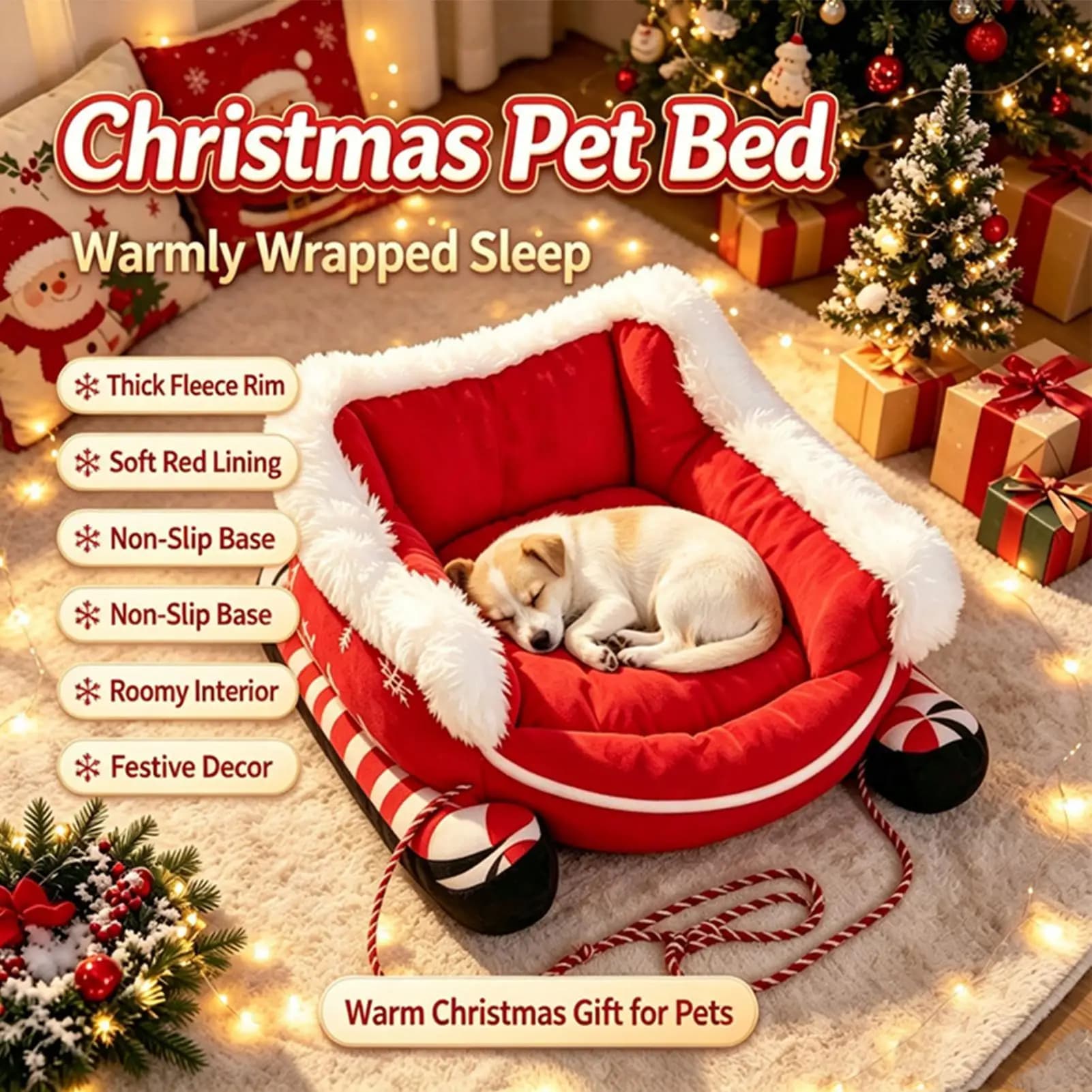 Sled Dog Bed Anti-Slip Christmas Warm Puppy Kitten Sofa Warm Puppy Cushion For Pet Parents Trainers Animal Lovers Apartments