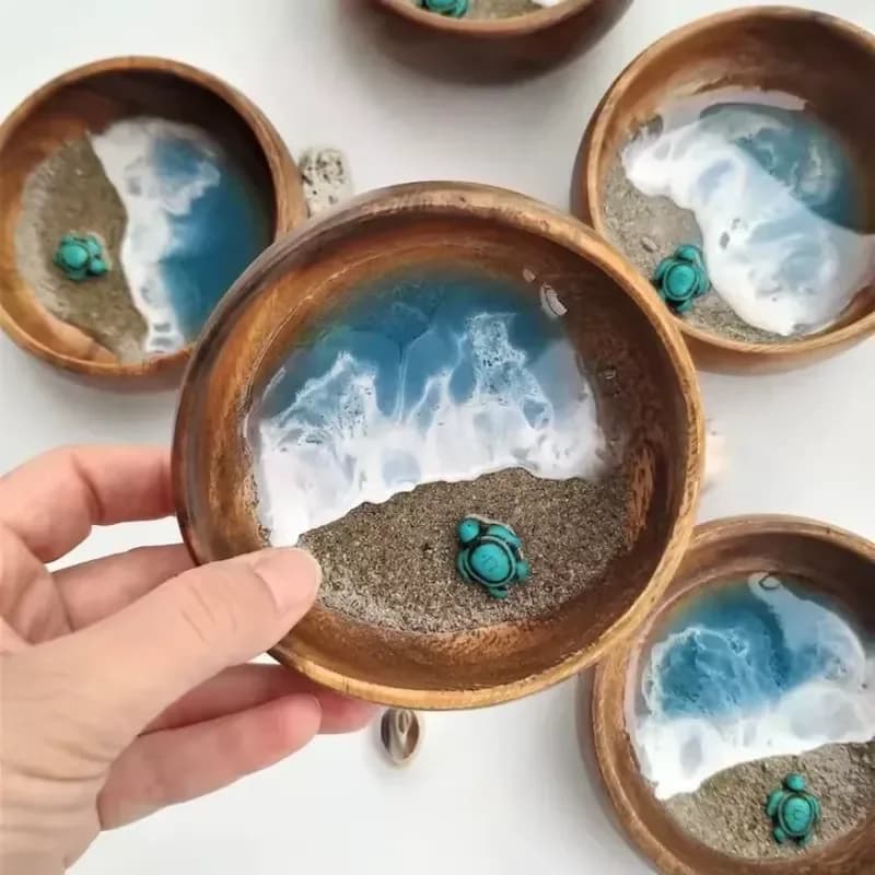 Handmade Ocean Bowl Micro World Home Decor Beach Inspired Bowl Decoration