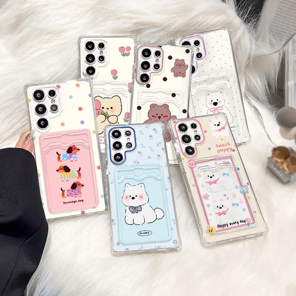 Animal Card Holder Phone Case For Samsung Galaxy S25 Ultra A56 5G A55 A54 A53 S24 FE S23 S22 Plus A52 Soft Silicone Funda Cover