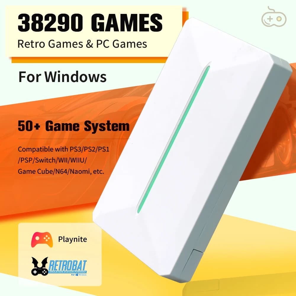 Disco rigido esterno da gioco retrò per PC Retrobat + Playnite unità di emulazione da 500GB con 38000 giochi per PS3/PS2/Switch/WIIU/N64