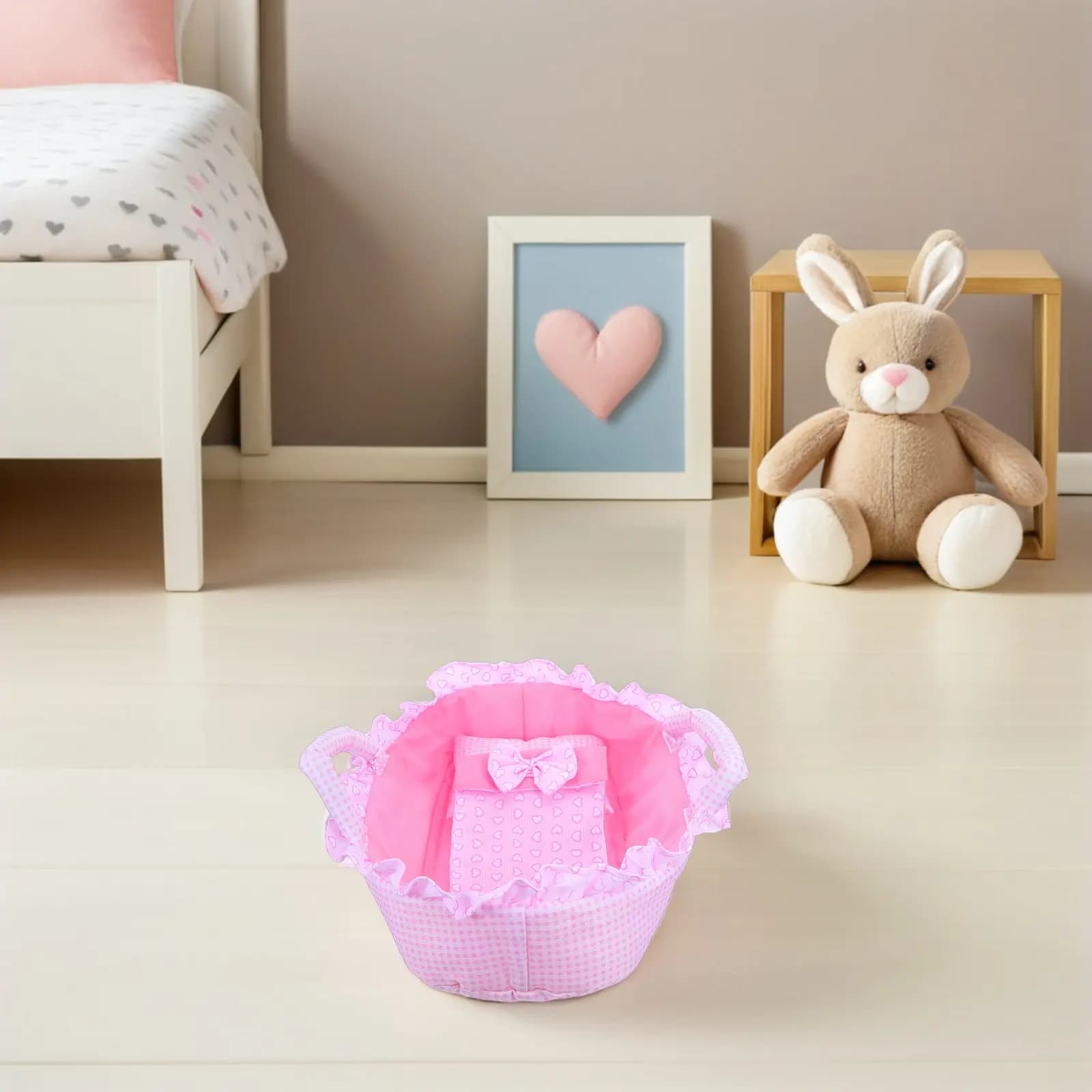 Culla per Bambole 35 cm Rosa, Culla Portatile, Cuscino e Coperta per Bambole Reborn, Giocattolo per Casa delle Bambole, Gioco di Imitazione, Lettino Giocattolo