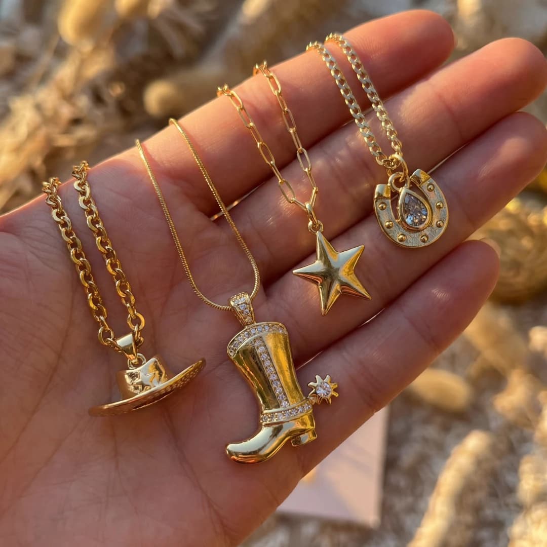 Stainless Steel 18K Gold Plated Star Cowboy Boot Pendant Necklace for Women Minimalist Lucky Charm Jewelry