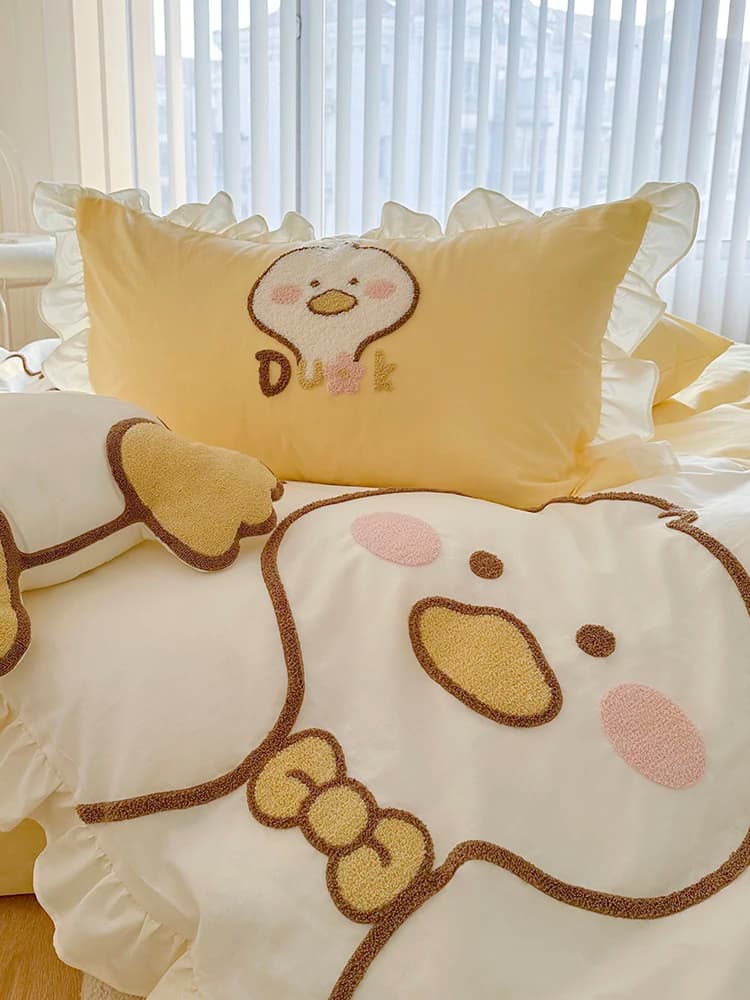 Grazioso Set di Biancheria da Letto in Puro Cotone Stile Principessa, Quattro Pezzi, Copripiumino in Flanella per Bambini Autunno-Inverno