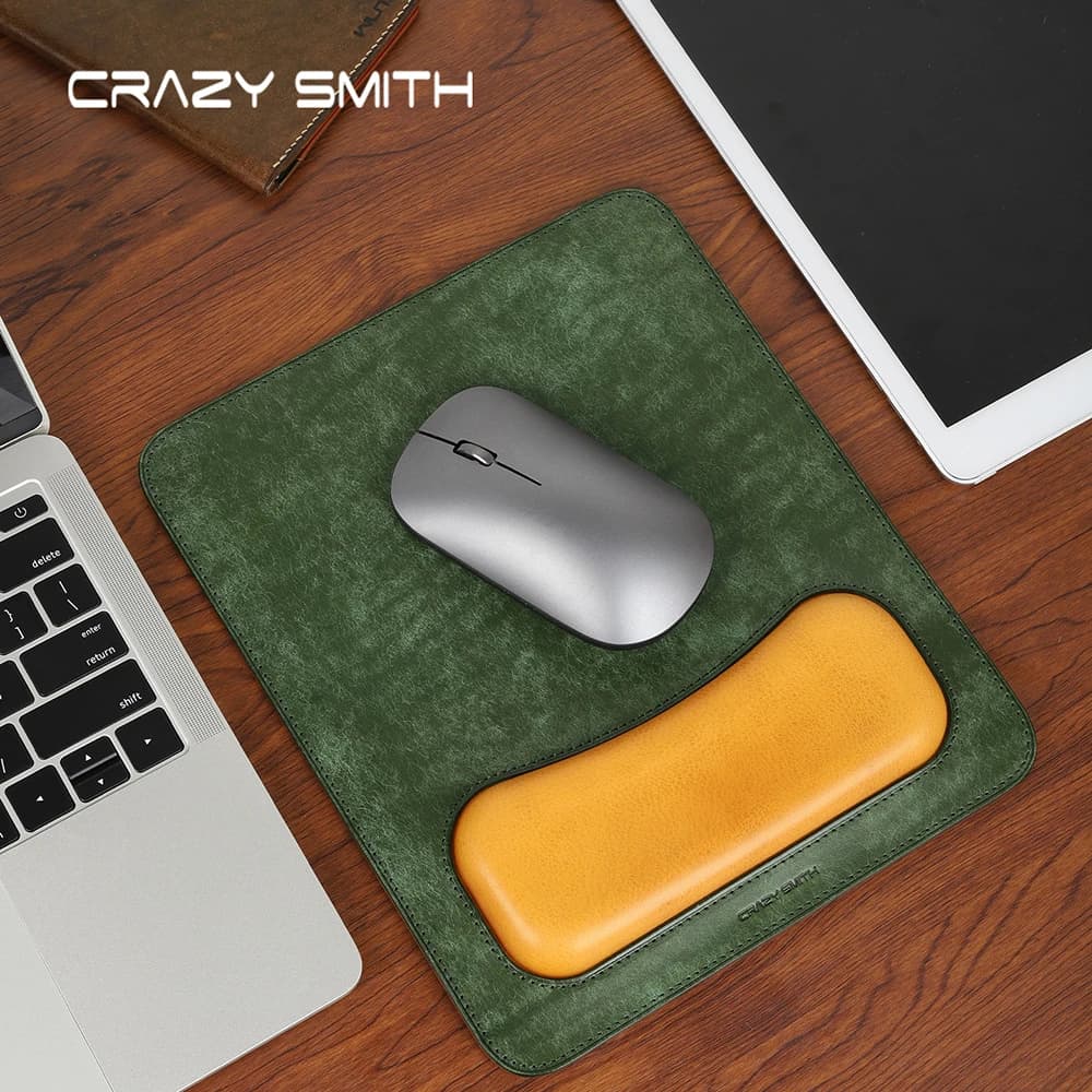 CRAZYSMITH Tappetino per mouse in pelle di grana superiore con supporto per il polso Tappetino da scrivania in vera pelle pieno fiore Accessori per PC portatile da ufficio