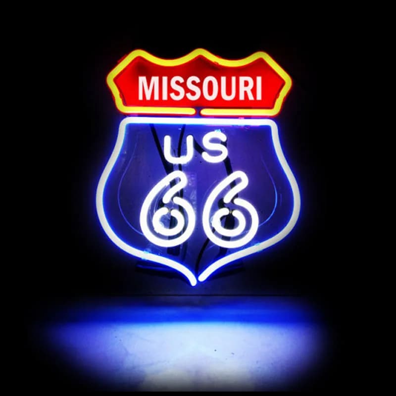 Insegna al neon Route 66 Missouri State Lampada al neon Insegna Anime Room Decor All'interno Insegna per finestra retrò Garage Neon Road Club vintage