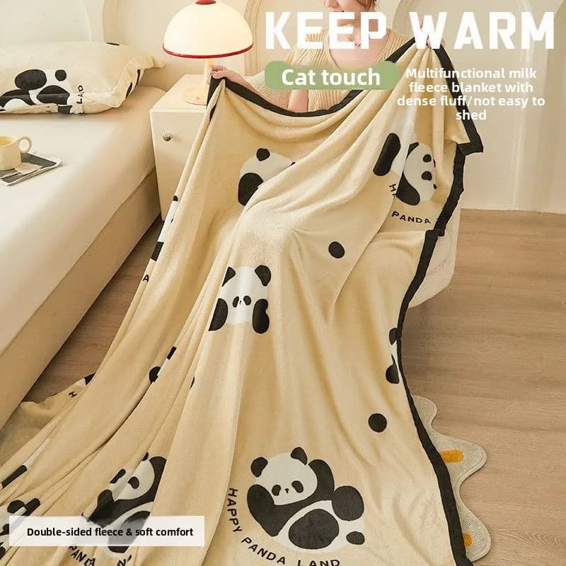 Coperta in Velluto di Latte Thiened con Motivo Panda, Coperta per Pisolino Pomeridiano, Copridivano Caldo per Uso Domestico in Fibra di Poliestere con Motivo Cartoonesco