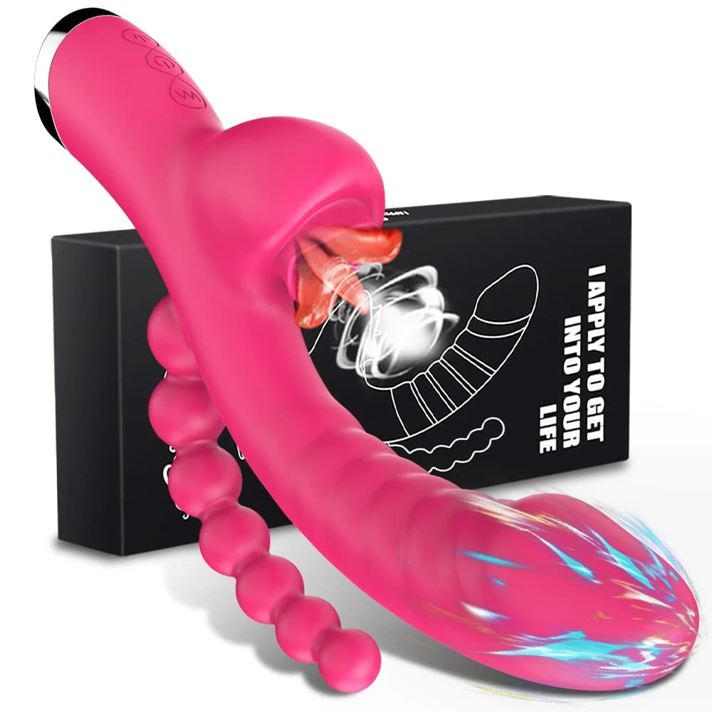 Vibratore Dildo 3 in 1 per Donne con Stimolatore Clitorideo e Anale, Giocattolo Sessuale per Coppie