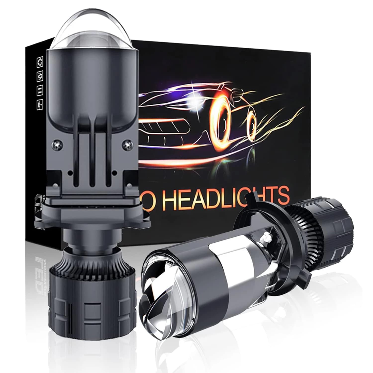 2 pz H4 LED proiettore Mini lente Auto H4 LED Kit lampadina faro conversione abbagliante anabbagliante 6000K Turbo Fan Car Light Lamp