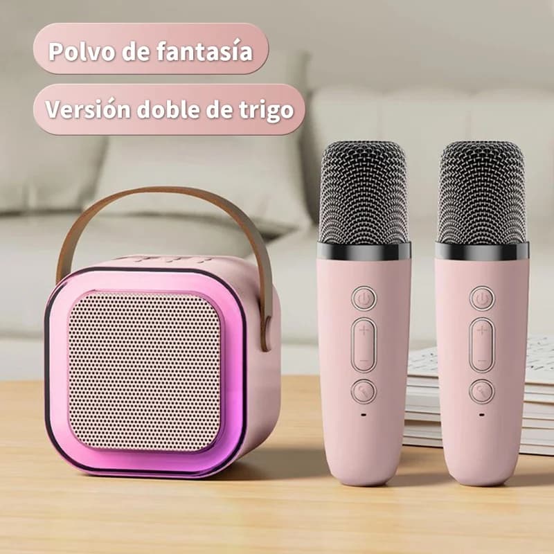 Altoparlante Bluetooth con 2 Microfoni, Macchina per Karaoke e Luci RGB per Bambini, Lettore Musicale Wireless Portatile, Regalo