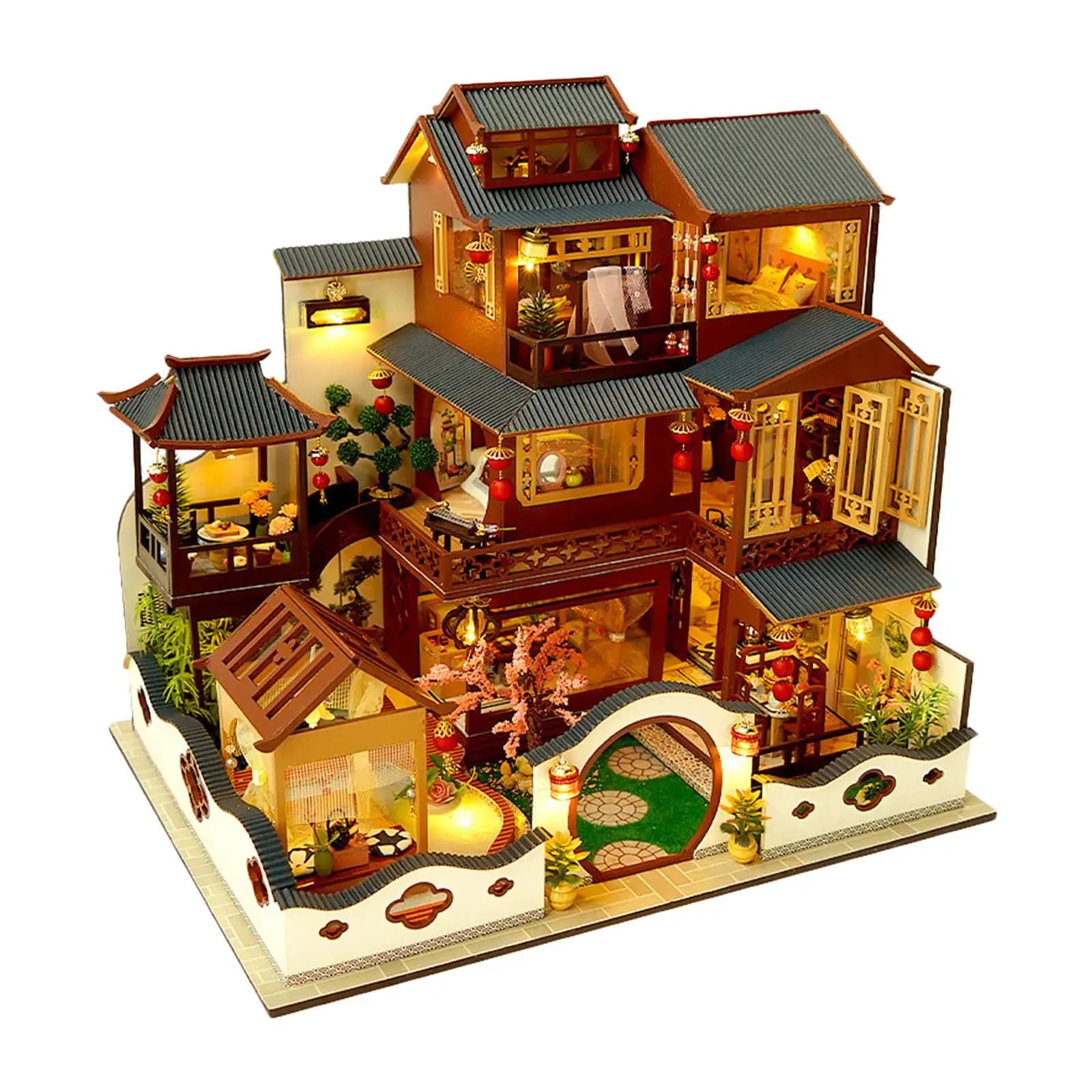 Kit di montaggio per casa delle bambole con mobili, puzzle da costruire, casa delle bambole in miniatura per gli amanti