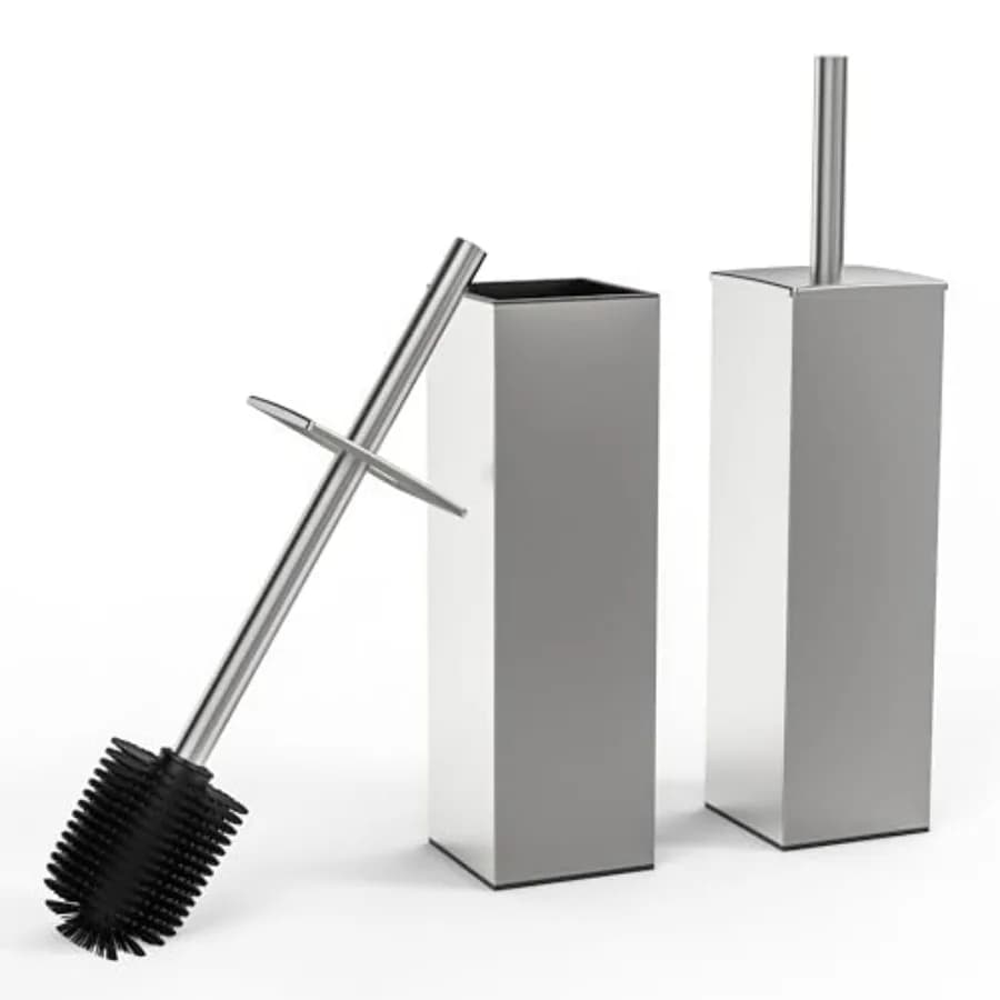 Set Spazzola per WC e Porta Spazzola 2 Pezzi, Spazzola Quadrata per WC con Manico in Acciaio Inox 304, Spazzola per Pulizia del Bagno