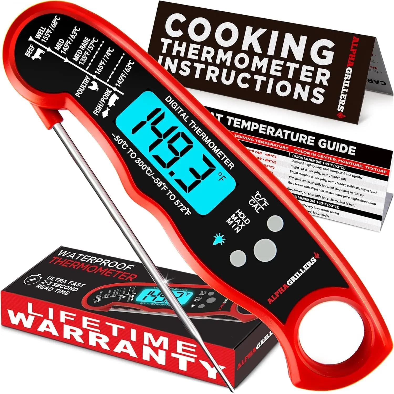 Instant Read Meat Thermometer – Digital Food Thermometer for Grilling, Cooking, Kitchen – Gift for Dad