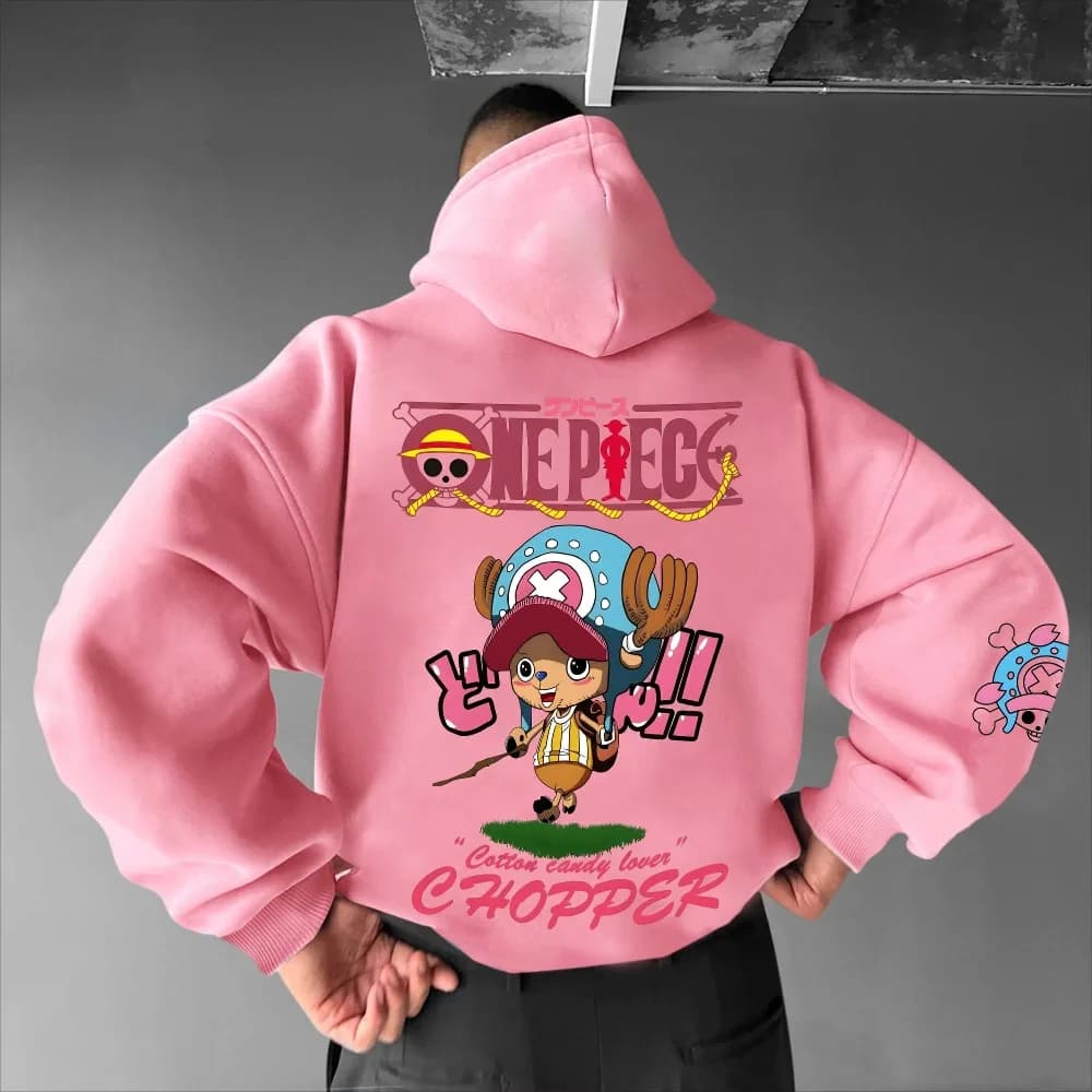 ONE PIECE Rufy Animation Felpa con cappuccio stampata periferica Autunno e inverno Maglione in puro cotone alla moda per uomo e donna