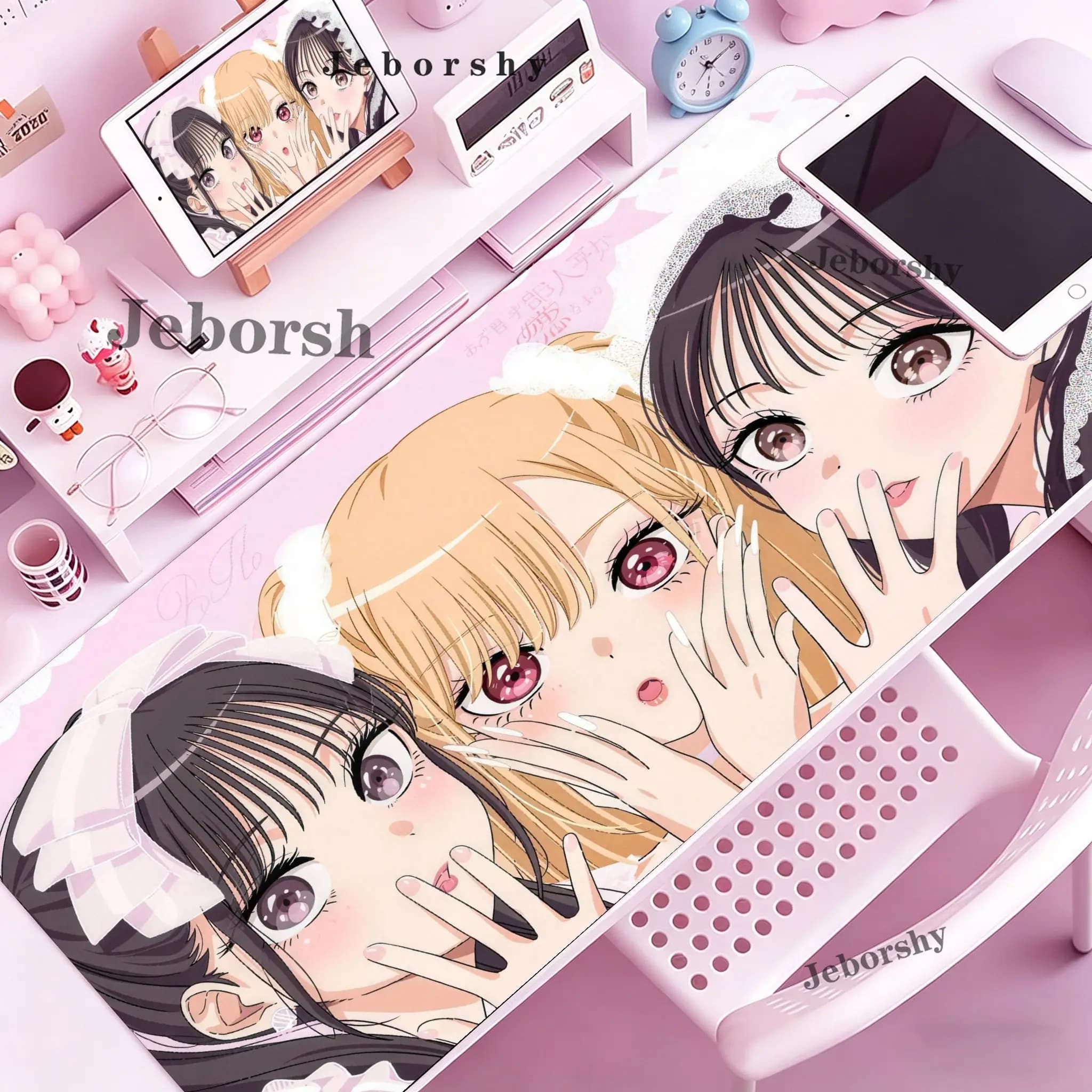 Cute Anime Kitagawa Marin M-My Dress-Up Darling Mouse Pad Large Gaming Mousepad with Stitched Edges Thickened Desk Mat PC
