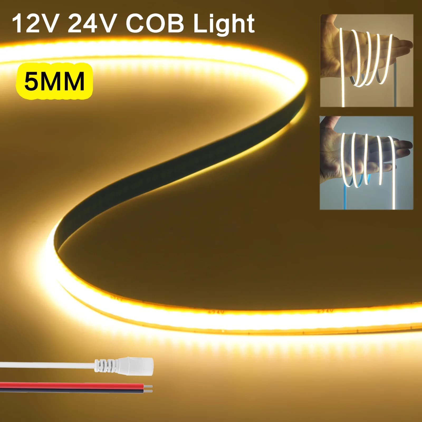 12V 24V Free Cut COB LED Strip 5MM 400Leds/m Flexible Ribbon Tape 3000K 4000K 6000K FOB LED Light High Density Linear Lighting