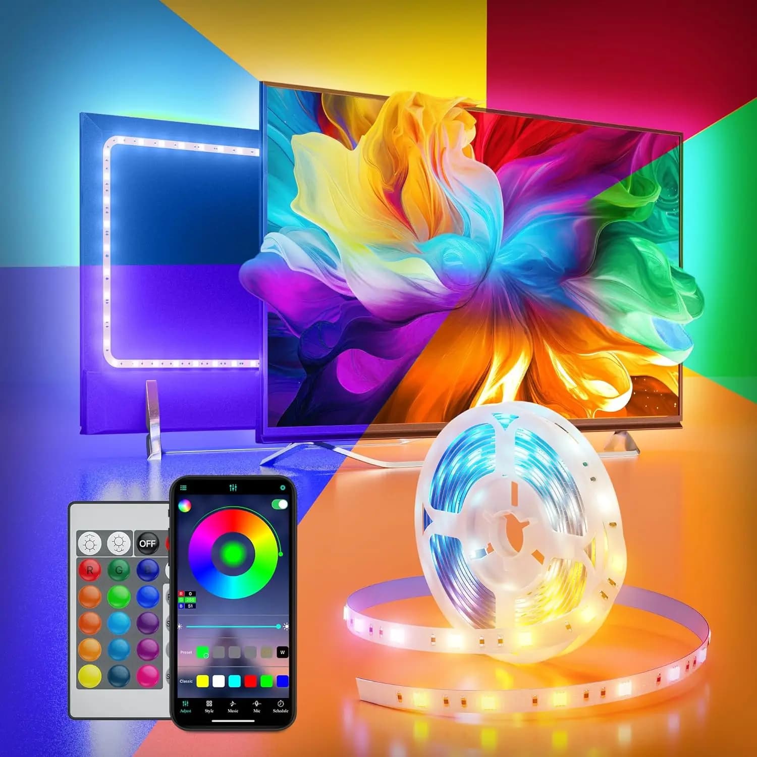 40M 5V USB RGB Led Strip TV Retroilluminazione, Sincronizzazione musicale APP Cambia colore, Luci LED tagliabili per l'arredamento della camera da letto della festa in casa