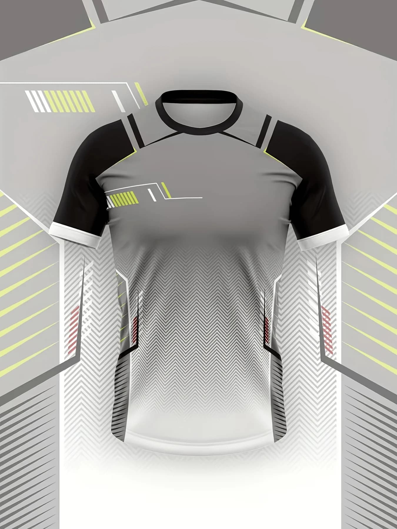 Men Quick Dry High Elastic Sport T Shirt Gray Black Gradient Geometric Line Mesh Patchwork Breathable Training Top