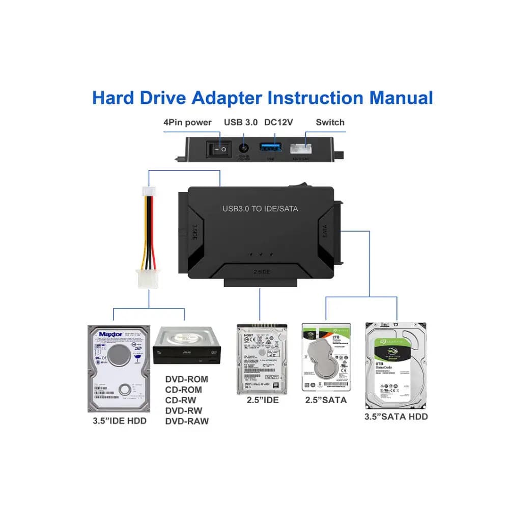 Nuovo lettore di dischi rigidi adattatore universale SATA/IDE a USB 3.0 per SSD HDD esterno da 2,5' 3,5' pollici compatibile con IDE e SATA